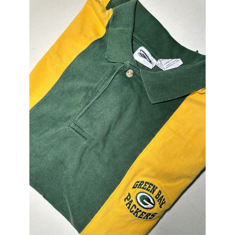 Vintage 1999 The Edge USA Green Bay Packers Polo Shirt L Green/Yellow NFL